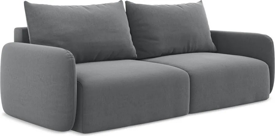 Szara aksamitna rozkładana/ze schowkiem sofa 238 cm Kalena – Makamii
