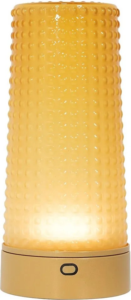 Zafferano Soffio - akumulatorowa lampa stołowa LED IP65, dotykowy ściemniacz, bezprzewodowa, 10 h pracy, matowe złoto i bursztynowe szkło