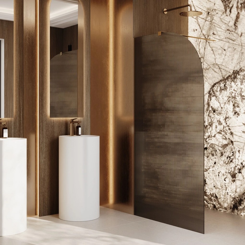 Ścianka prysznicowa WALK IN FIX grafitowa półokrągła ryflowana 8mm ARTE WELLE Moon Grafit MASSI | Różne rozmiary : Kolor profili kabiny - czarny, Szerokość ścianki - 80 cm, Typ montażu - WALK in FIX (Do ściany)