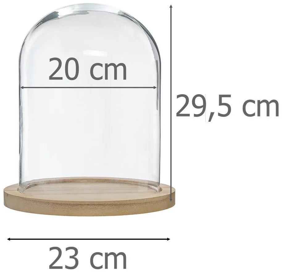 Szklana kopuła, Ø 23 cm, na drewnianej podstawie