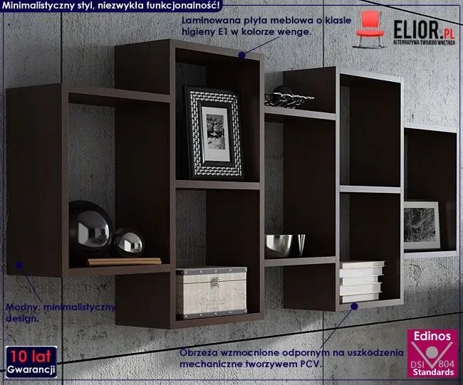 Ścienna półka modułowa wenge -Fremont, 3X