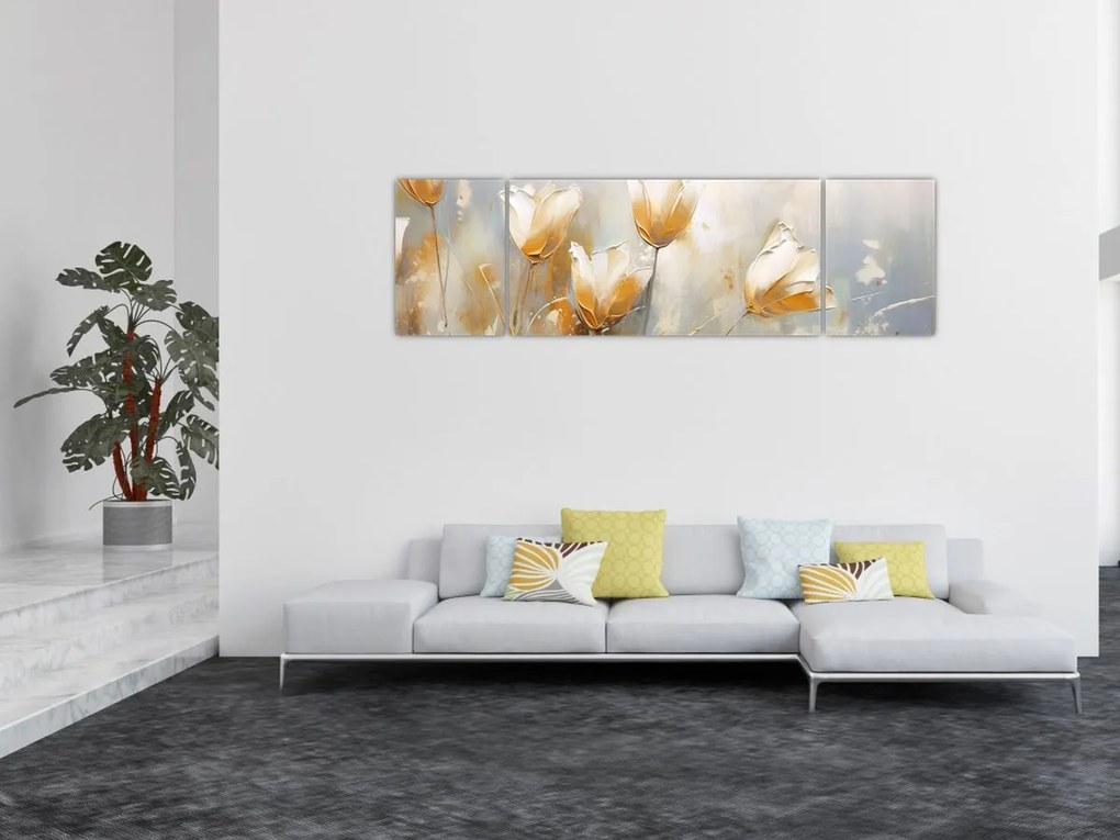 Obraz - Malowanie tulipanów (170x50 cm)