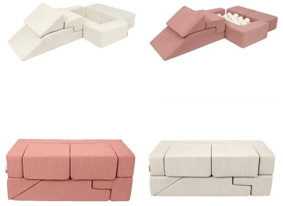 Różowy sztruksowy piankowy plac zabaw 6 szt. wysokość 40 cm 100x35 cm Montessori – Meowbaby