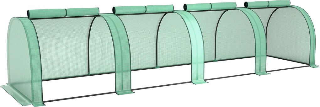 Outsunny Tunel foliowy, 4 okna na zamek błyskawiczny, stalowy stelaż, wytrzymały pokrowiec, 395 x 100 x 80 cm, Zielony