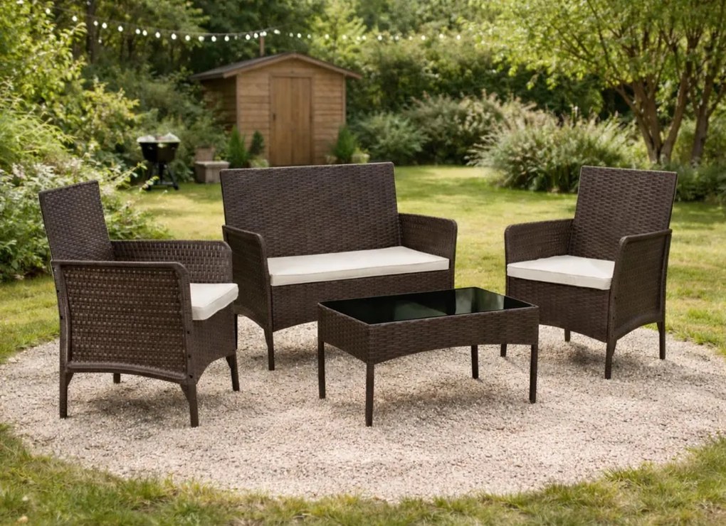 Zestaw mebli ogrodowych Livora 118 - 2 krzesła, sofa i stolik kawowy, kolor brązowy
