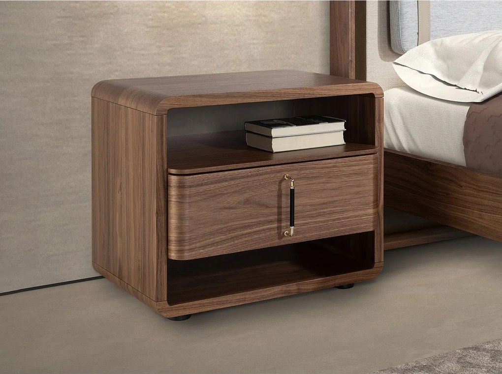 Stolik nocny z orzecha i czarnego PVC 7225 ANGEL CERDA