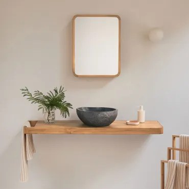 Zestaw Mebli Łazienkowych 130x45 Cm Wiszący Z Drewna Tekowego Neill Drewno Tekowe & Nieregularna Z Czarnego - Sklum