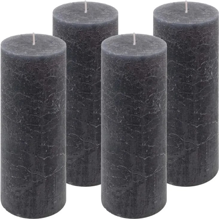 Zestaw świec rustykalnych, 20 cm, Ø 7,5 cm, antracyt, 4 szt.