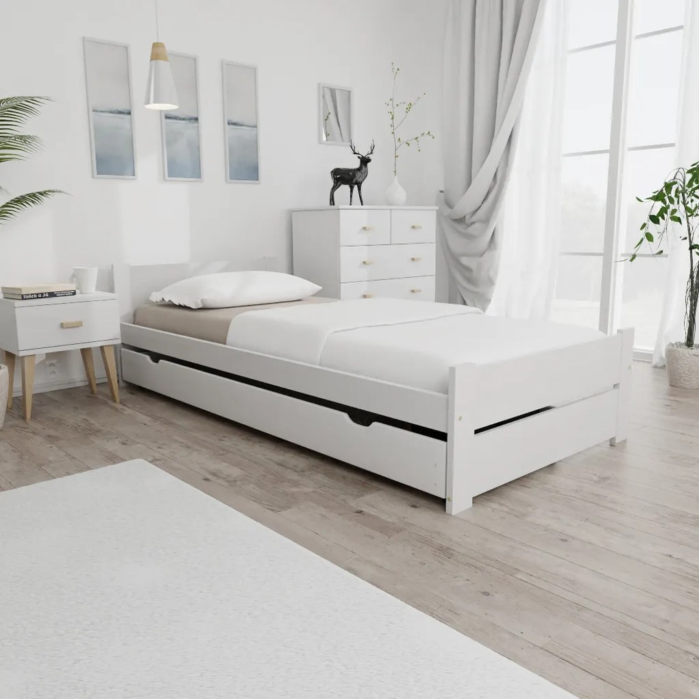 Łóżko IKAROS DOUBLE 90 x 200 cm, białe Stelaż: Ze stelażem listwowym rolowanym, Materac: Materac Coco Maxi 20 cm