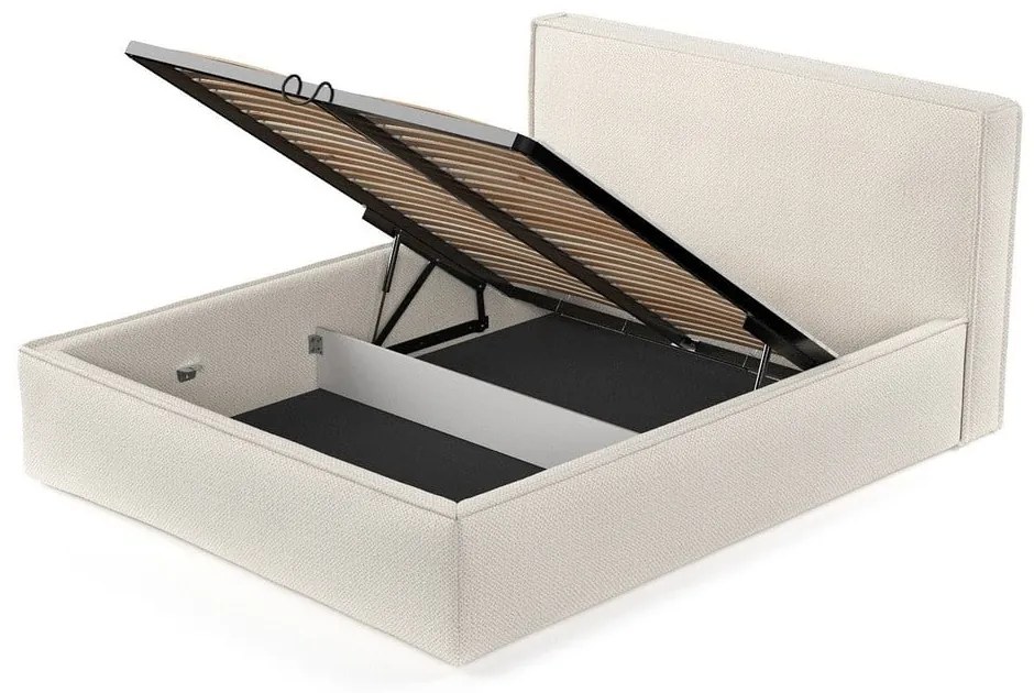 Kremowe tapicerowane łóżko dwuosobowe ze schowkiem i stelażem 200x200 cm Lounge L – Maison de Rêve