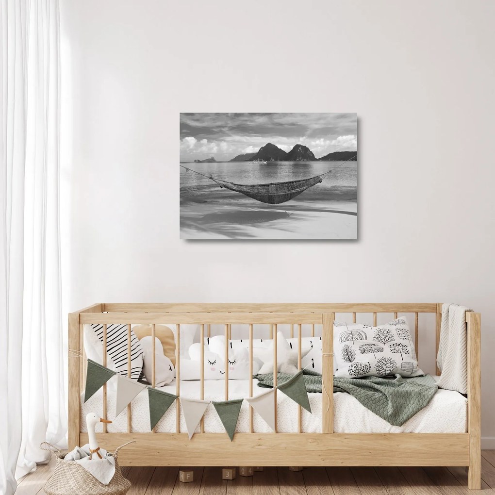 Obraz na szkle - Hamak na plaży (70x50 cm)