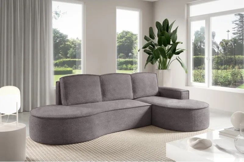 Narożnik MOLLY Prawostronny z funkcją spania, wolnostojący tkanina ABRIAMO 07 Szary