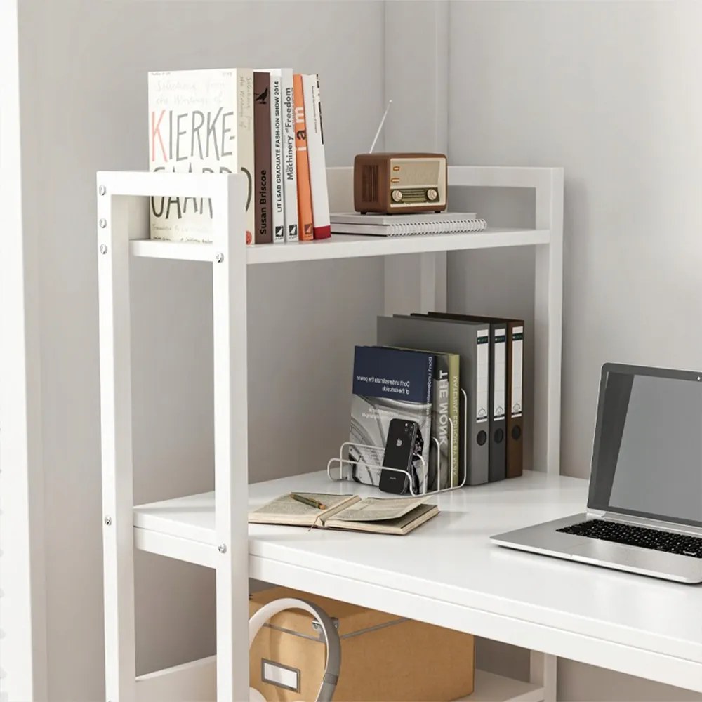 Nowoczesne białe biurko w stylu loftowym z półką – 120 x 55 x 110 cm