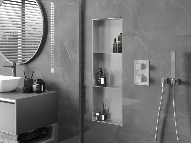 Mexen X-Wall-NR półka wnękowa bez kołnierza z półką 90 x 30 cm, inox - 1911903010S