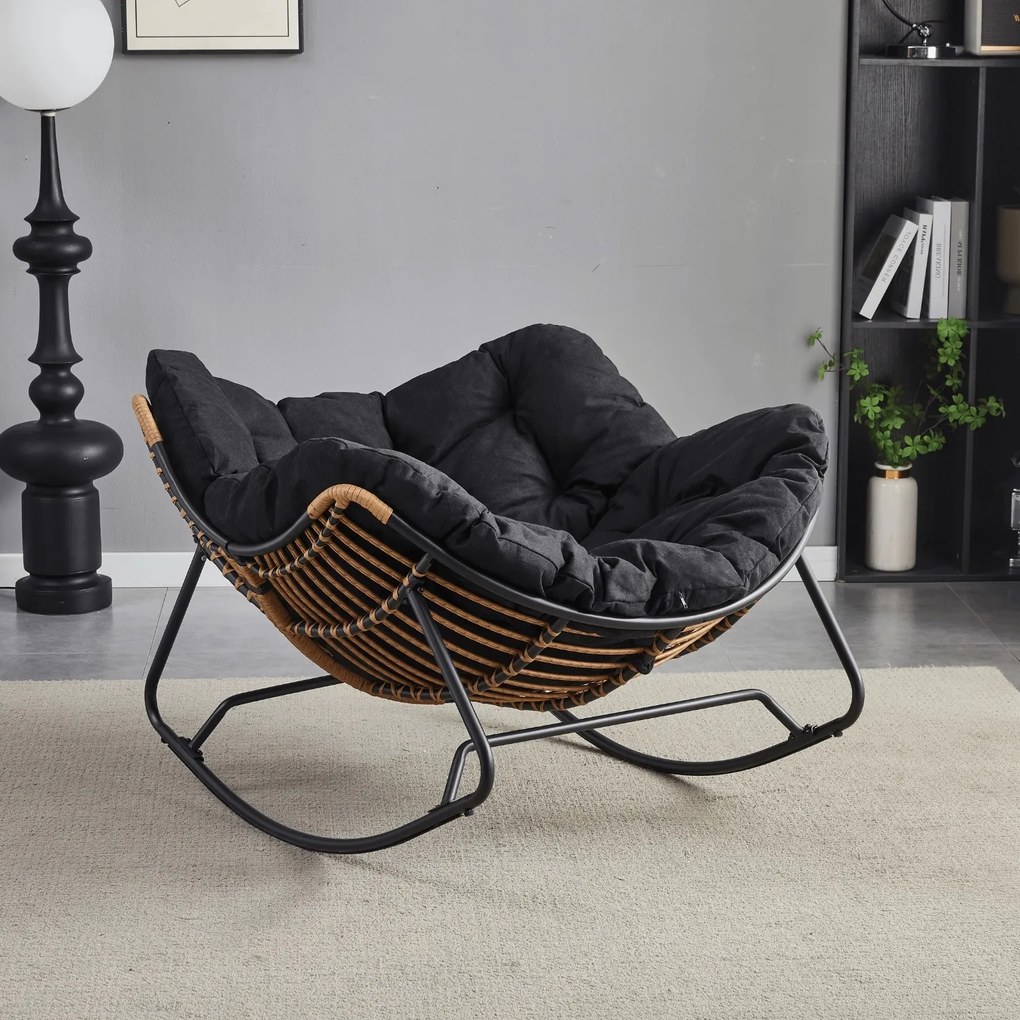 Bujany fotel ogrodowy z poduszką Elton, czarny