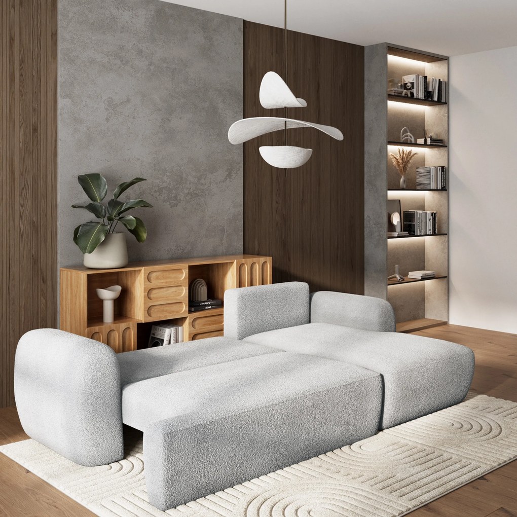 Masseno Narożnik MODENZA z funkcją spania i pojemnikiem na pościel Narozniki L, Rozkładana sofa - Jasnoszary, NOW OR NEVER 83