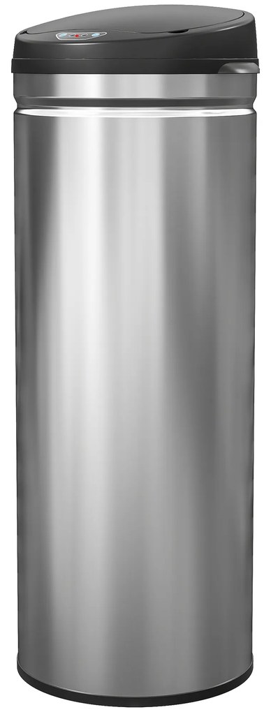 HOMCOM Kosz na śmieci 50 litrów z funkcją Soft-Close, bezdotykowy kosz ze stali nierdzewnej do higienicznych kuchni, biur, srebrny