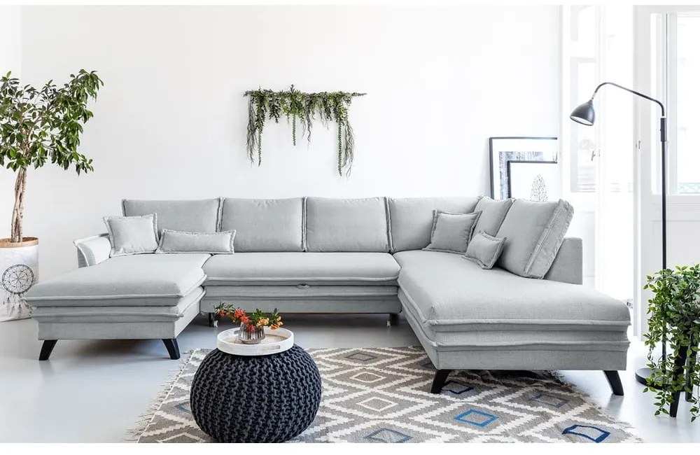 Jasnoszara rozkładana sofa w kształcie litery "U" Miuform Charming Charlie, prawostronna