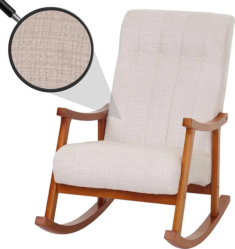 Fotel bujany MCW-K10,  kremowy, rama w kolorze orzecha włoskiego