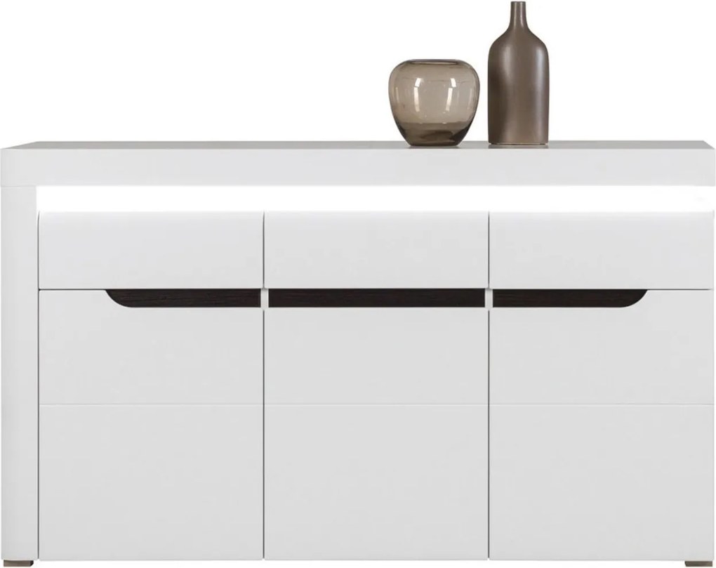 Komoda Trzydrzwiowa z Szufladą do Salonu IVORY Biała / Biały połysk 152 cm Nowoczesna