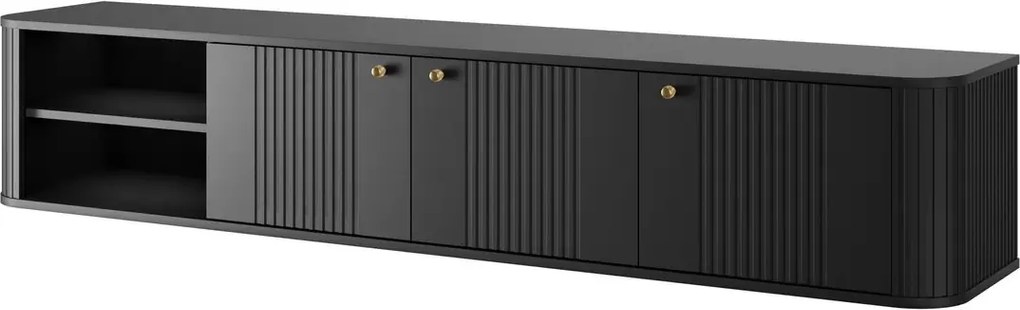 Szafka RTV wisząca Vesper 187 cm trzydrzwiowa - czarny / złote uchwyty