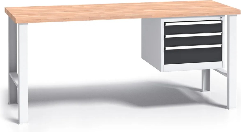 Profesjonalny stół warsztatowy G3 z drewnianym blatem roboczym, 1700 mm, 1x 3 szufladowy kontener, grafitowy