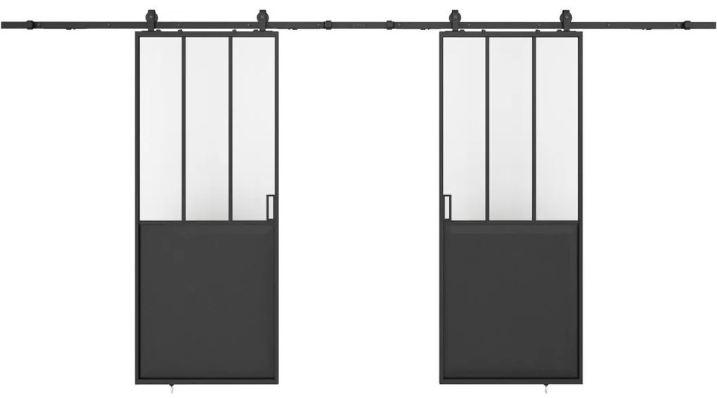 Drzwi przesuwne podwójne industrialne naścienne - Czarny i szkło hartowane - 2 x wys. 205 x szer. 73 cm - ARTISTO II