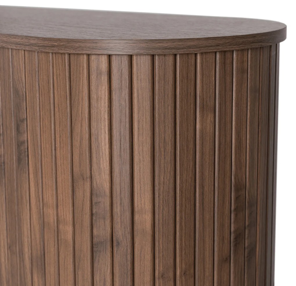 Komoda do Salonu Rozsuwana TRISH 180 cm Orzech Dwudrzwiowa Ryflowana Nowoczesna