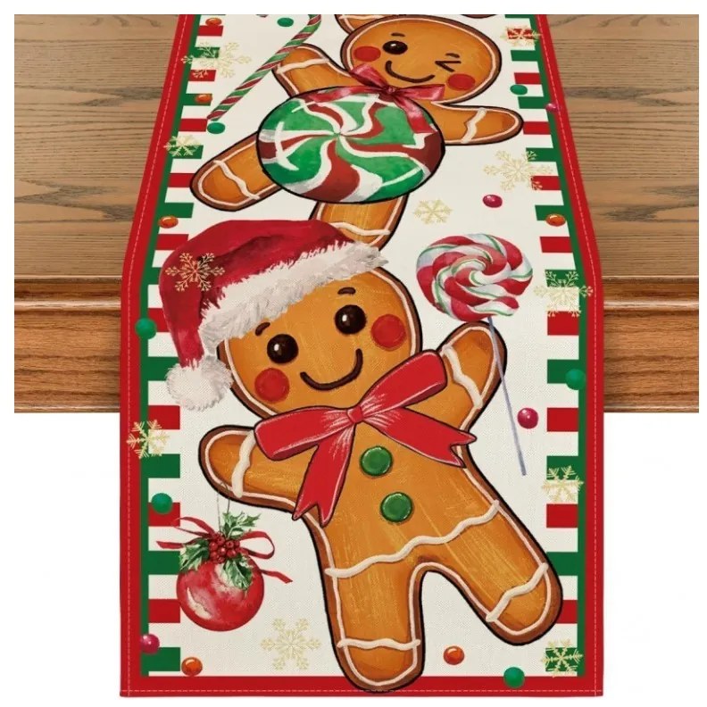 Lniany bieżnik świąteczny GINGER PARADE 33x180 cm, beżowy