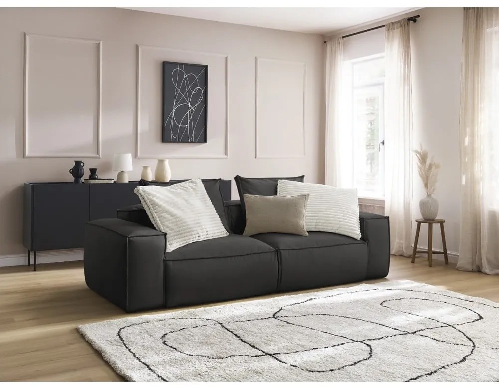 Czarna sofa z imitacji skóry 260 cm Boheme – Bobochic Paris