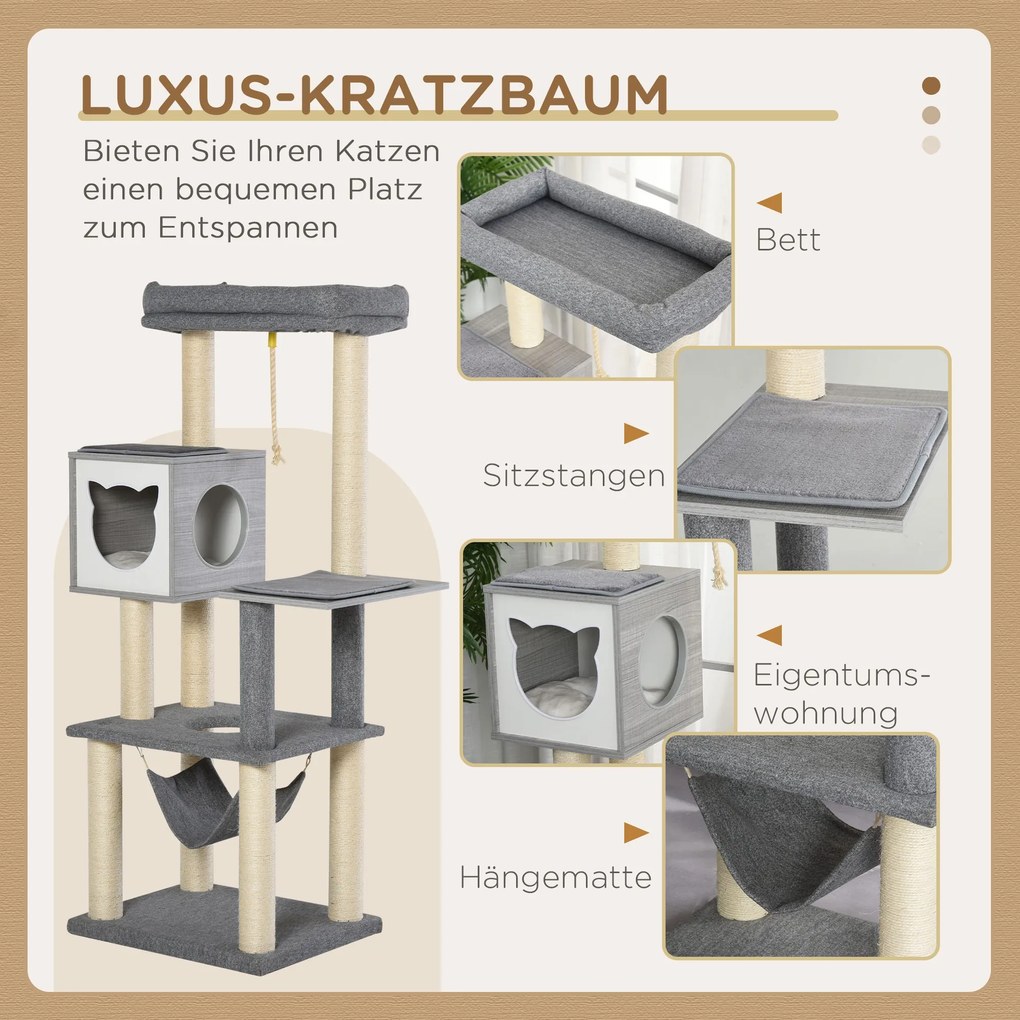 PawHut wielopoziomowy drapak do ostrzenia pazurów dla kotów z hamakiem