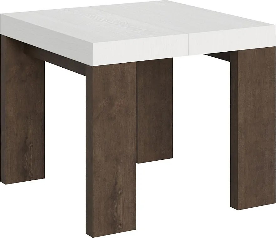 Stół rozkładany 90x90/246 cm Roxell Mix Biały jesionowy blat - Nogi z orzecha włoskiego