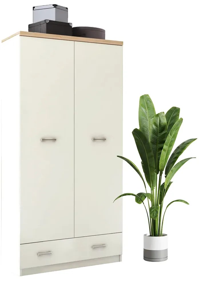 Biała szafa dwudrzwiowa z szufladą K4-G20