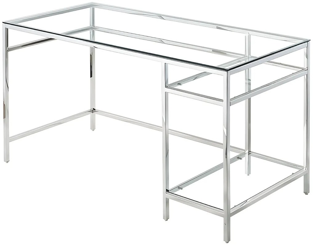 Biurko z 2 półkami - szkło hartowane i stal - kolor srebrny -TIZIO marki Pascal Morabito