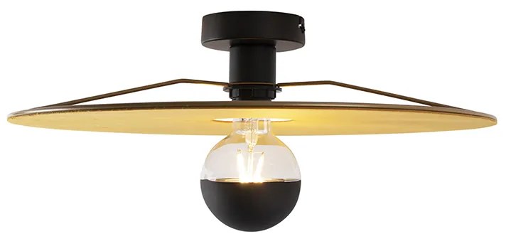 Lampa sufitowa czarna z płaskim kloszem żółtym 45 cm - Combi Nowoczesny Oswietlenie wewnetrzne