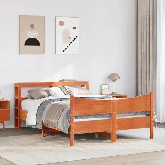 Brązowe łóżko z drewna sosnowego z zagłówkiem 120x200 A9-F15