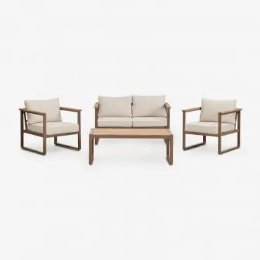 Zestaw Ogrodowy Z 2-osobową Sofą, 2 Fotelami I Stolikiem Kawowym Z Aluminium Lipov Moka Brown - Sklum