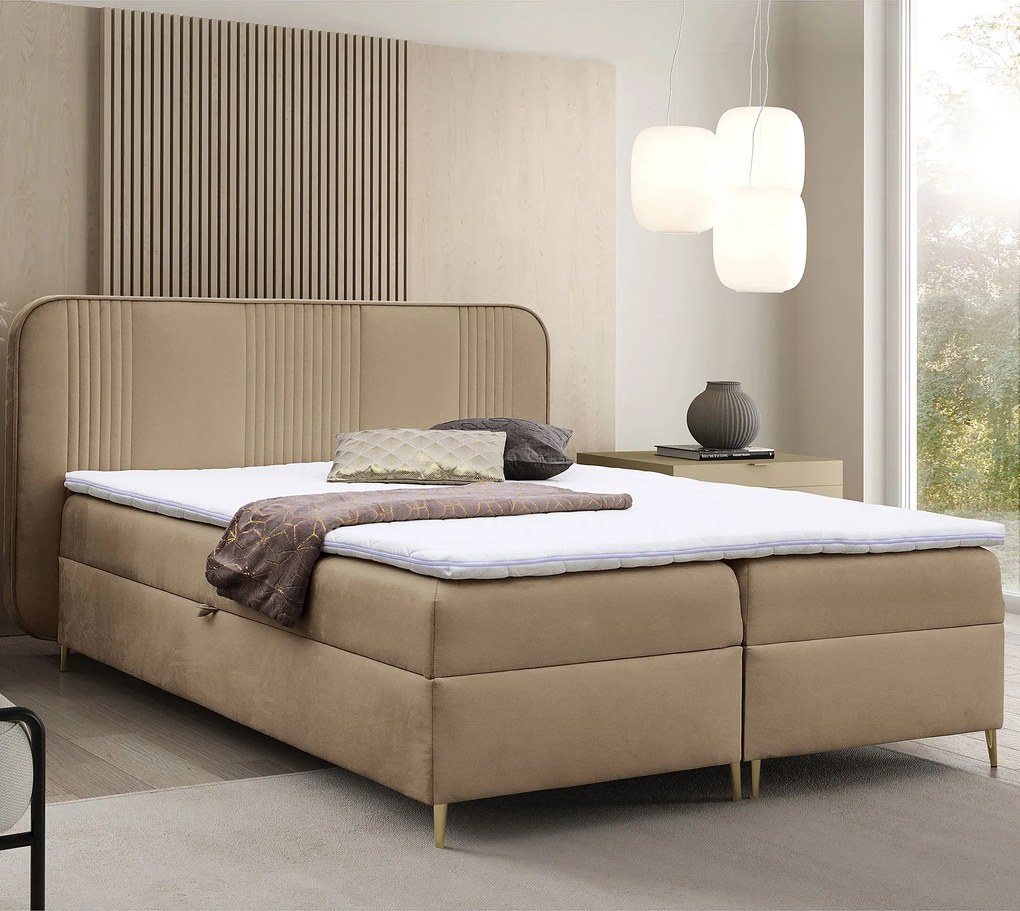 Beżowe łóżko kontynentalne z zagłówkiem 4 rozmiary M7-N36