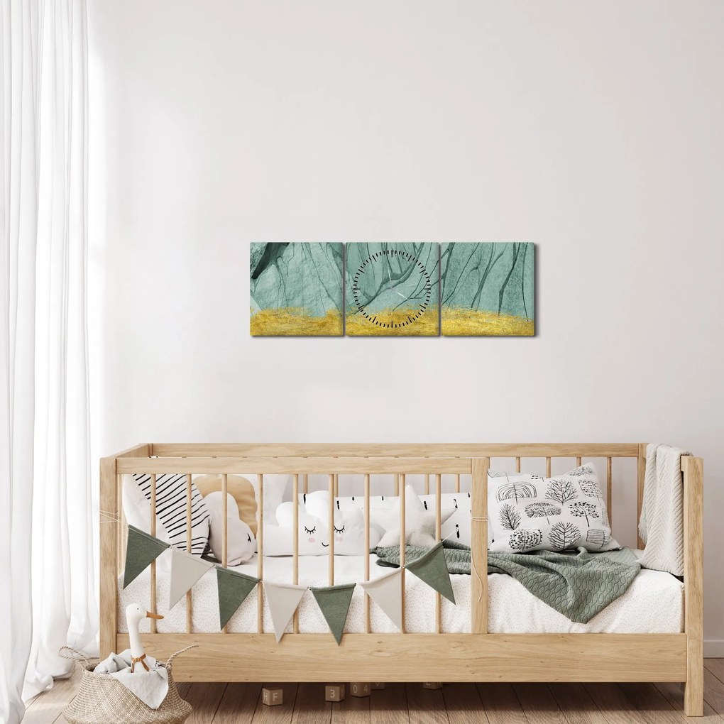 Obraz - Emerald Mountains N⁰1 (z zegarem) (90x30 cm)