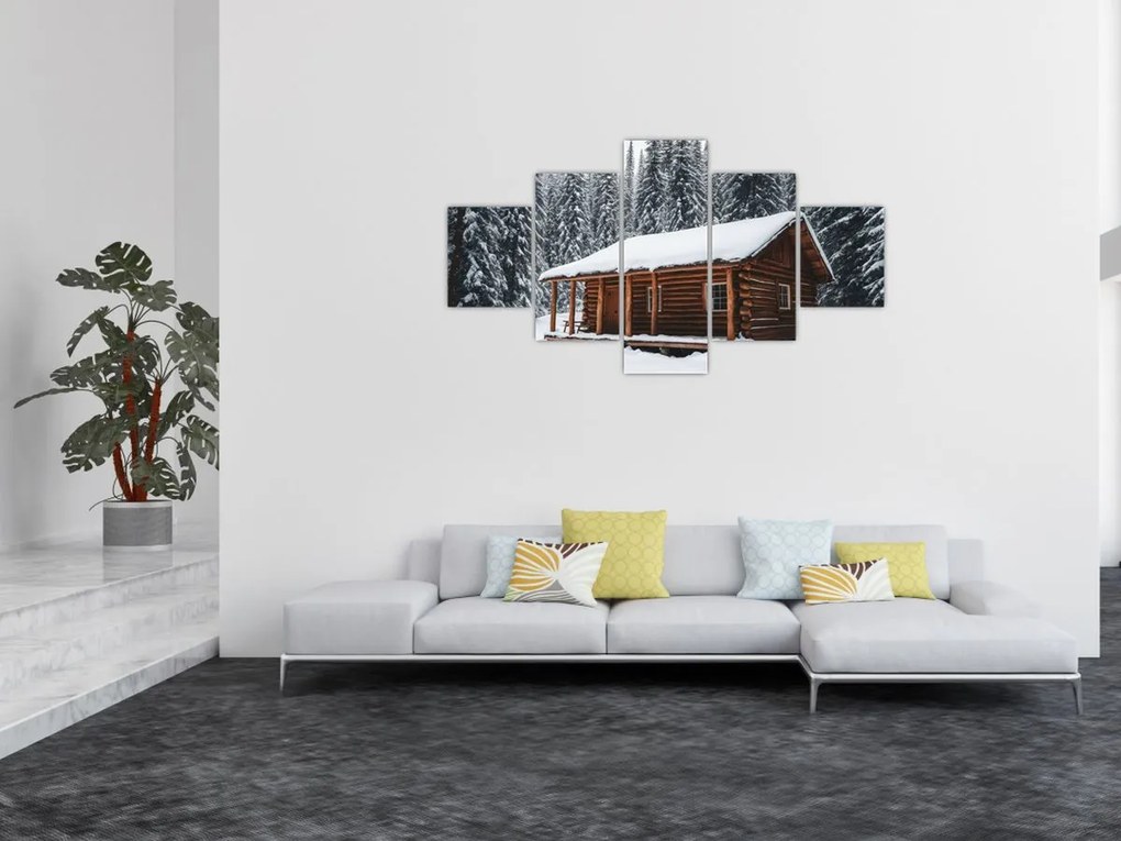 Obraz - Pokryta śniegiem chata (125x70 cm)