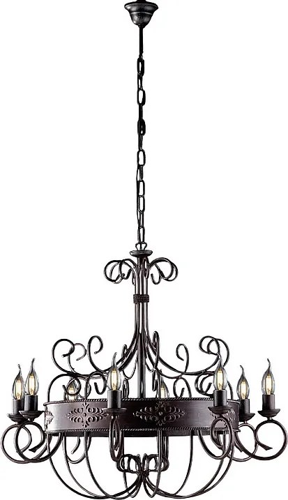 Żyrandol Baltimora z czarnego i rdzawo-lakierowanego żelaza, 8 świateł, 126 Ø76 BL183-8-RG