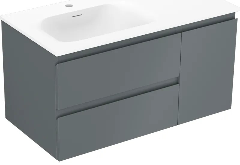 Mexen Orio szafka łazienkowa 90 cm z umywalką Vela lewą, 2S, 1D, grafit mat/biała mat - 91A13-09047-3-BBFFF66-W23L01