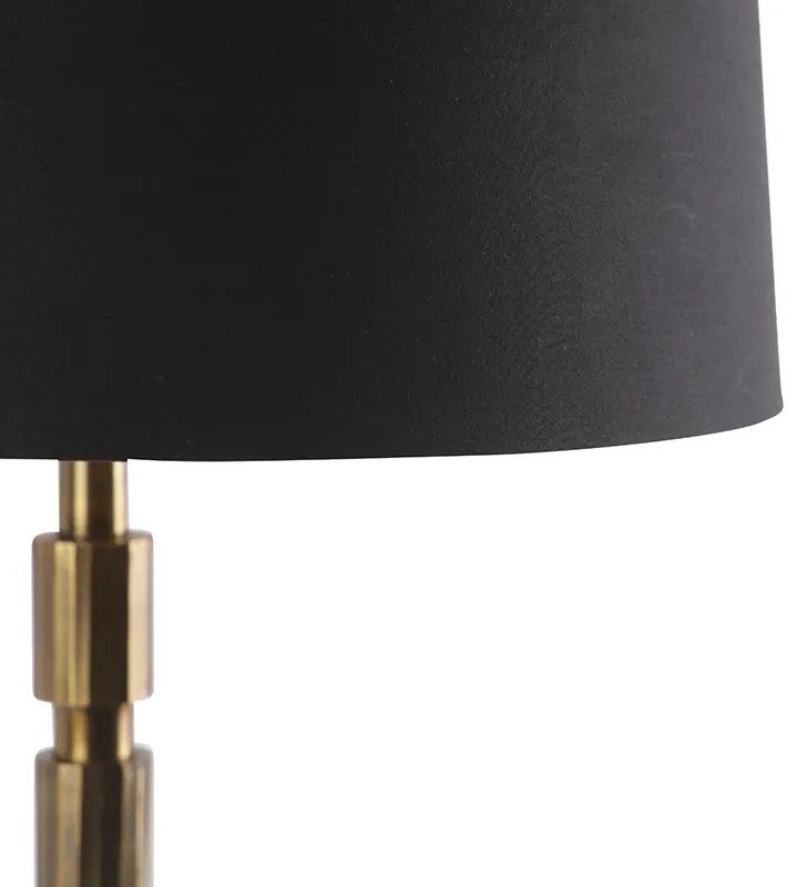 Lampa stołowa w stylu art deco brązowa z czarnym bawełnianym abażurem 45 cm - Torre ArtDeco Oswietlenie wewnetrzne