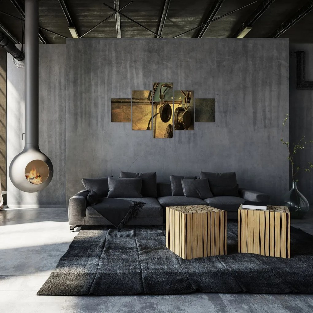Obraz - Słuchawki lotnicze w stylu vintage (125x70 cm)