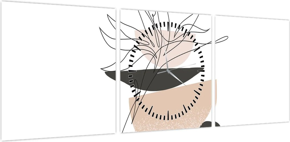 Obraz - Line art flowers N⁰1 (z zegarem) (90x30 cm)