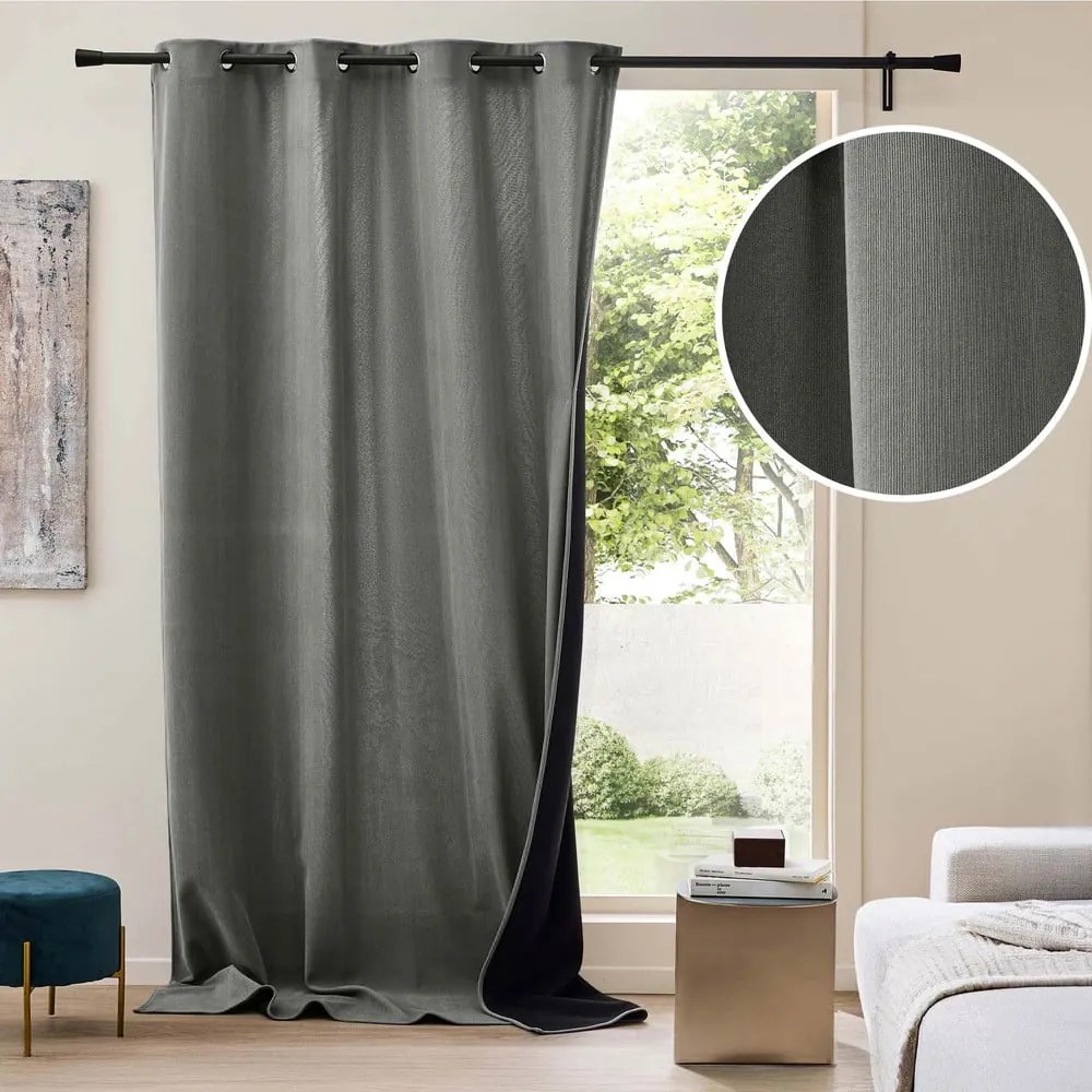 Antracytowa zasłona termiczna sztruksowa 140x260 cm Madison – douceur d'intérieur