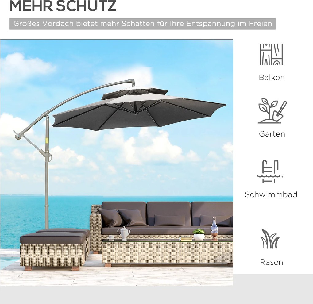 Outsunny Parasol 2,7 m Parasol na wsporniku z podstawą krzyżową Stal na zewnątrz jasnoniebieski