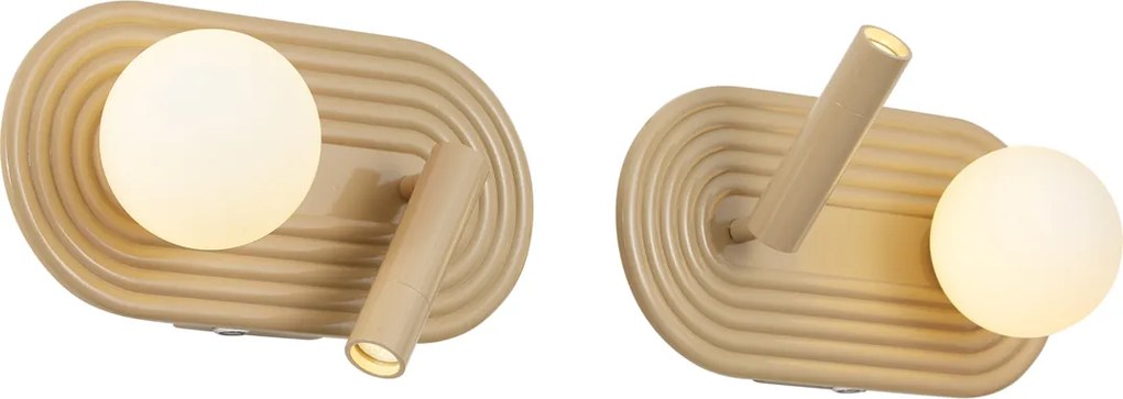 Zestaw 2 retro lamp ściennych taupe z LED z 3-stopniowym ściemnianiem i USB-C - Lila