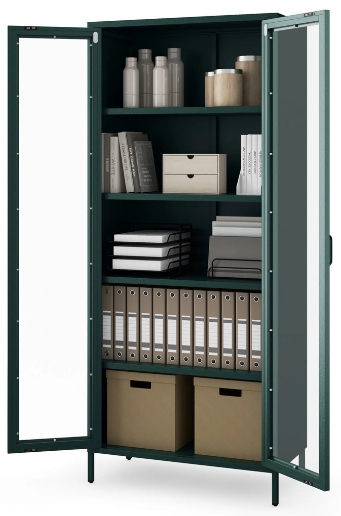 Witryna szklana do salonu butelkowa zieleń Modern ANGELO 800 x 1850 x 450 mm