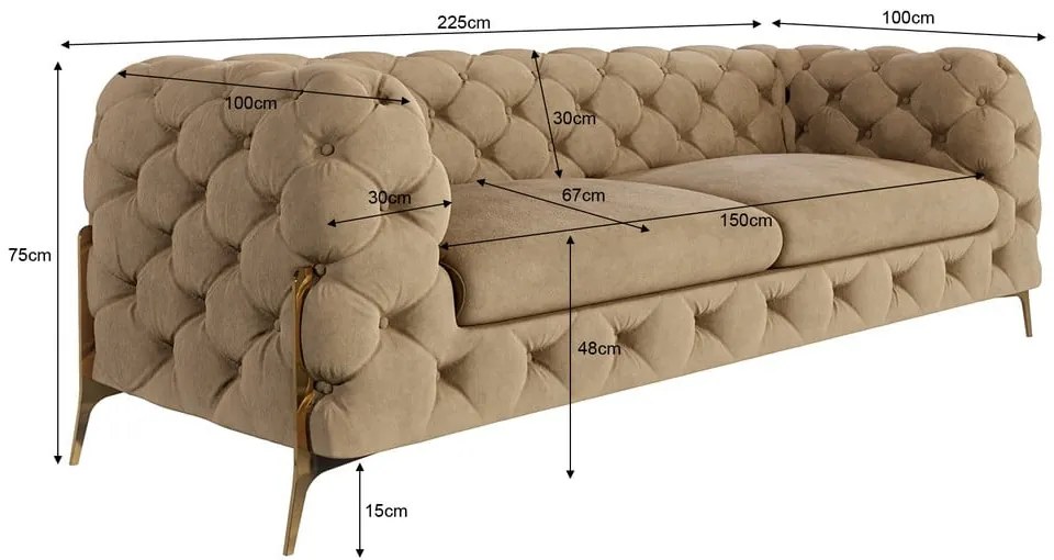 Jasnobrązowa aksamitna sofa 225 cm Chelsea Bis – Ropez